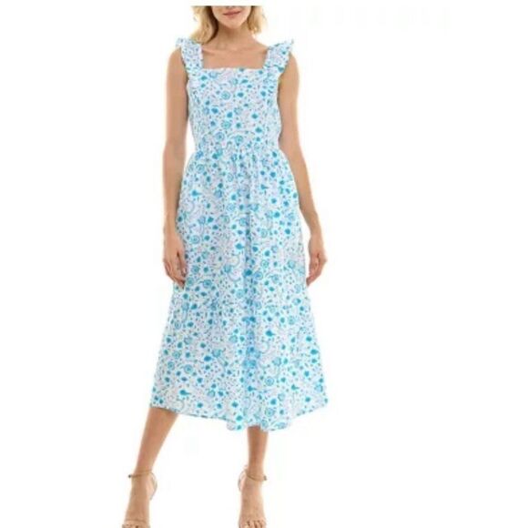 Draper James Ladies Ruffle Sleeve Dress Size XXL Blue Paisely - Picture 1 of 8